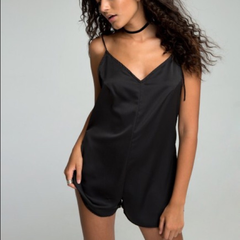 Black Satin playsuit romper - Picture 1 of 3